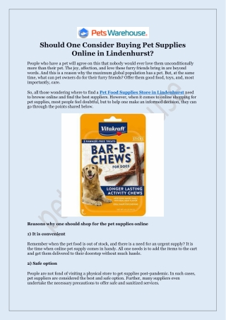 Pet Food Supplies Store in Lindenhurst