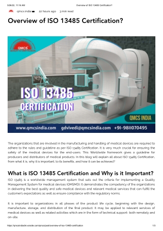Overview of ISO 13485 Certification