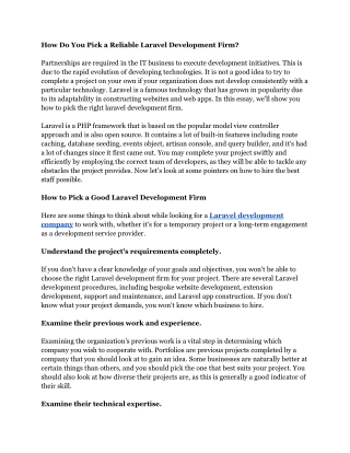 How Do You Pick a Reliable Laravel Development Firm