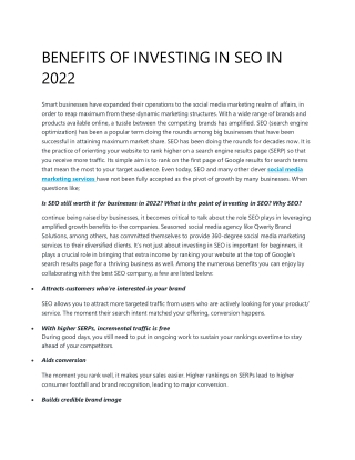 BENEFITS OF INVESTING IN SEO IN 2022