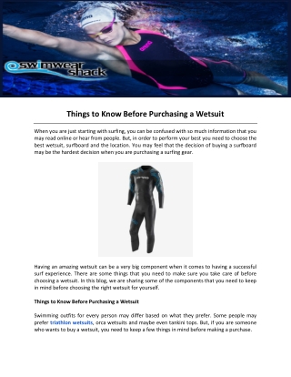 Things to Know Before Purchasing a Wetsuit