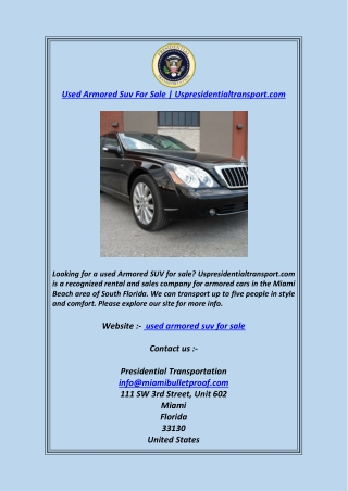 Used Armored Suv For Sale  Uspresidentialtransport.com