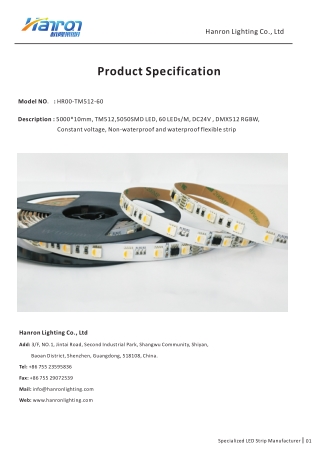 tm512ac dmx512 rgbw led strip light specification from Hanron Lighting