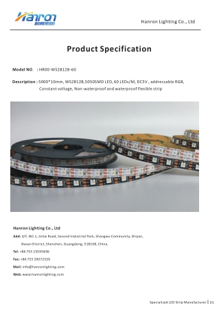 rgb ws2812B 60LED led strip light specification from Hanron Lighting