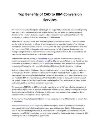Top Benefits of CAD to BIM Conversion Services