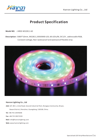 ws2811 60LED led strip light specification from Hanron Lighting