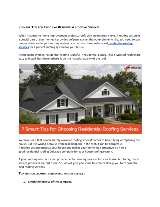 7 Smart Tips for Choosing Residential Roofing Services