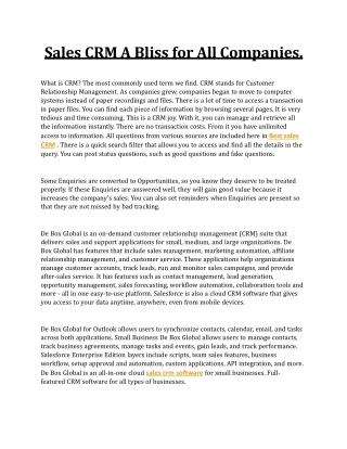 Sales CRM A Bliss for All Companies - Debox Global