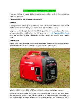 Major Reasons to buy 2000w Honda Generator