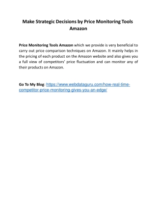 Make Strategic Decisions by Price Monitoring Tools Amazon