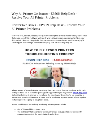 Why All Printer Get Issues – EPSON Help Desk – Resolve Your All Printer Problems