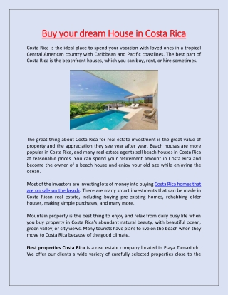 Buy your dream House in Costa Rica