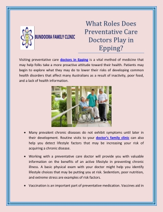 What Roles Does Preventative Care Doctors Play in Epping