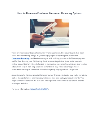 How to Finance a Purchase: Consumer Financing Options