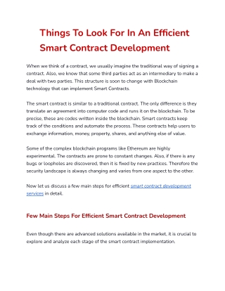 Things To Look For In An Efficient Smart Contract Development