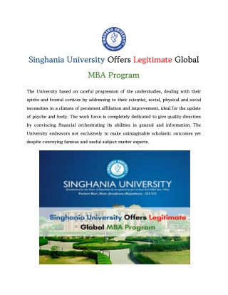 Singhania University Offers Legitimate Global MBA Program