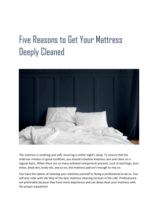 Five Reasons to Get Your Mattress Deeply Cleaned