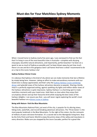 Must dos for Your Matchless Sydney Moments