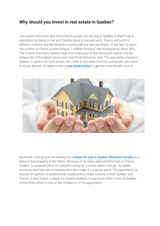 Why should you invest in real estate in Quebec