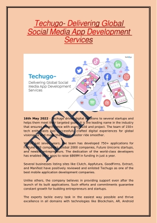 Techugo- Delivering Global Social Media App Development Services