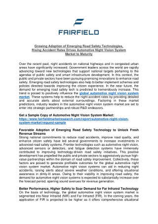 Automotive Night Vision System Market Demand Overview, Driver, Opportunities and Forecast 2027