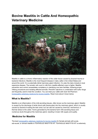 Bovine Mastitis And Homeopathic Veterinary Medicine