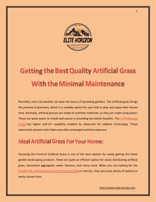 Getting the Best Quality Artificial Grass With the Minimal Maintenance