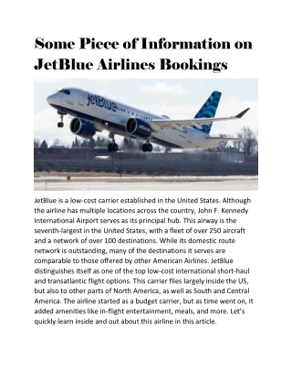 Some Piece of Information on JetBlue Airlines Bookings