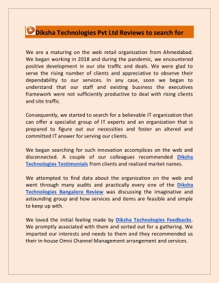 Diksha Technologies Pvt Ltd Reviews to search for