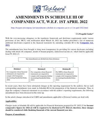 Amendments in Schedule III of Companies Act, w.e.f. 1st April 2022