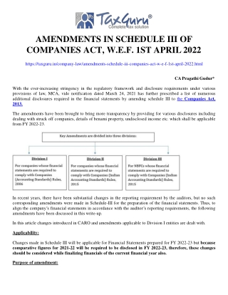 Amendments in Schedule III of Companies Act, w.e.f. 1st April 2022