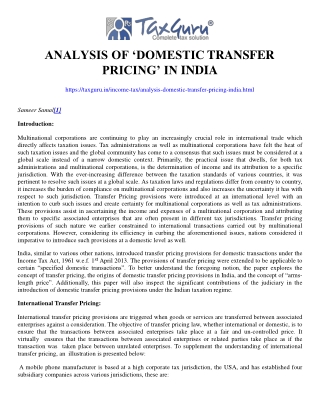 Analysis of ‘Domestic Transfer Pricing’ In India