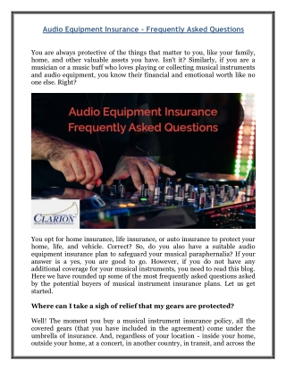 Audio Equipment Insurance - Frequently Asked Questions