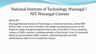 National Institute of Technology Warangal | NIT Warangal Courses