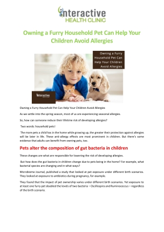 Owning a Furry Household Pet Can Help Your Children Avoid Allergies