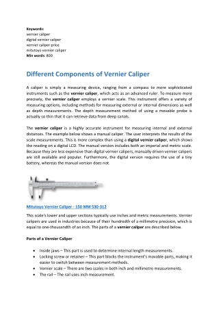 Different Components of Vernier Caliper