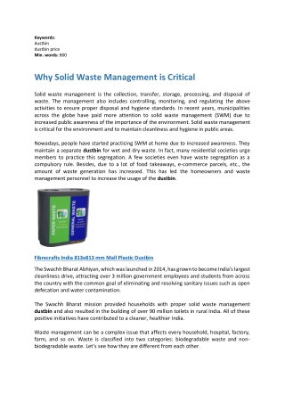 Why Solid Waste Management is Critical