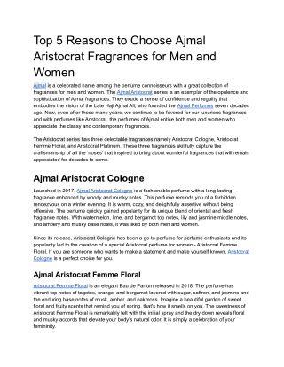 Top 5 Reasons to Choose Ajmal Aristocrat Fragrances for Men and Women