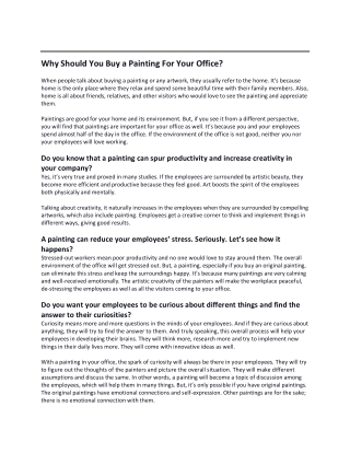 Why Should You Buy a Painting For Your Office