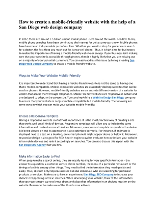 How to create a mobile friendly website with help of a San Deigo Web Design Company