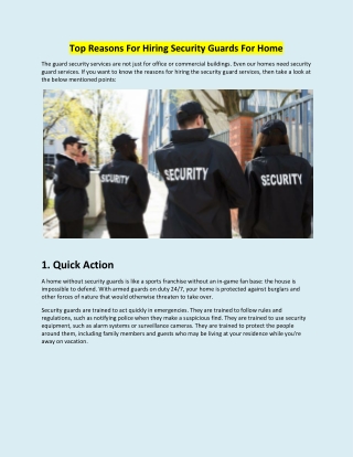 Top Reasons For Hiring Security Guards For Home