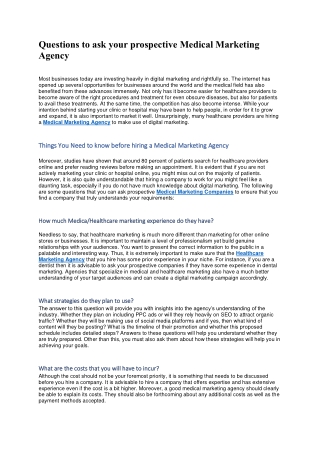 Questions to ask your prospective Medical Marketing Agency