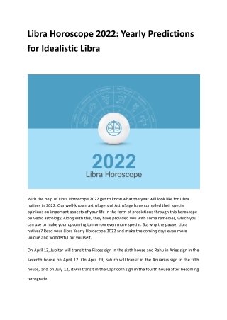 Libra Horoscope 2022: Yearly Predictions for Idealistic Libra