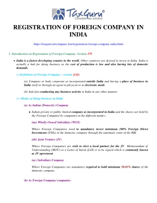 Registration of Foreign Company in India
