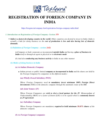 Registration of Foreign Company in India