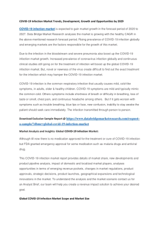 COVID-19 Infection Market Trends, Development, Growth and Opportunities by 2029