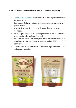 Cow Manure As Fertilizers for Plants