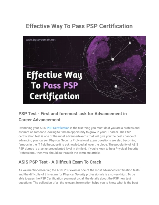 Effective Way To Pass PSP Certification