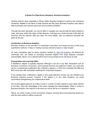 Business Analytics Learnpath