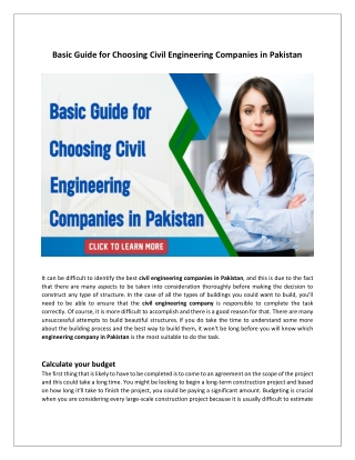 Basic Guide for Choosing Civil Engineering Companies in Pakistan